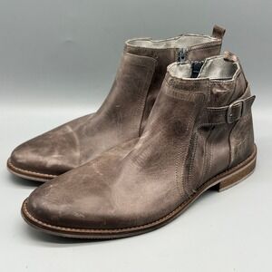 Bull Boxer Italian Leather Side Zip Buckle Ankle Boots Brown Mens 43 EU 10 US